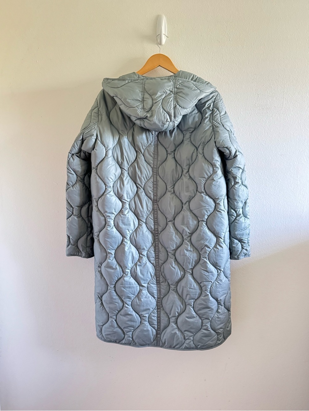 Mango Quilted Hooded Long Puffer Coat in Sage Green size Small - Picture 7 of 12
